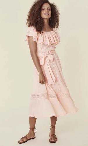 

Розовое кружевное платье с открытыми плечами и лепестками Free People Spell - The Gypsy Cassie  NWT, Розовый