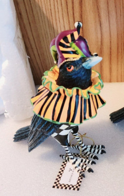 New Mackenzie Childs  Courtly Check MASQUERADE CROW Hand-painted  Resin 7''