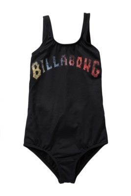 Billabong Big Girl's Size 8 Swimsuit 1 Pc Sol Searcher Black Tank Logo NWT