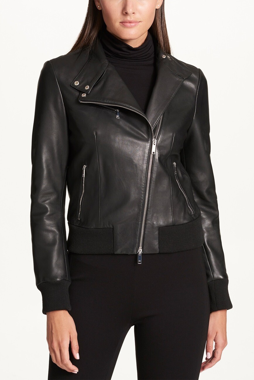 NWT DKNY Solid Zip Front Leather Asymmetrical Moto Jacket NWT DKNY Solid Zip Front Leather Asymmetrical Moto Jacket