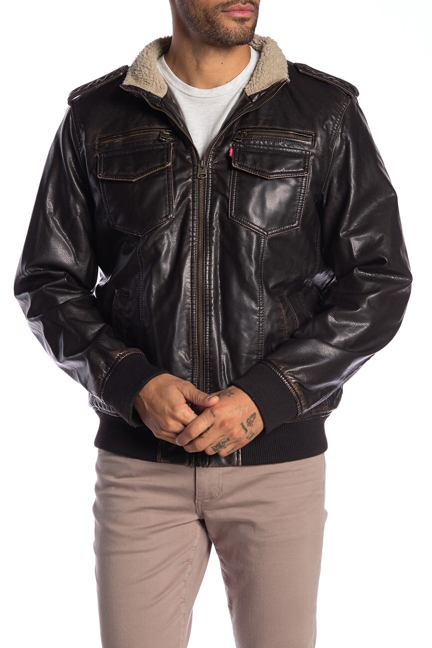 LEVIS Mens XXL CLASSIC Faux LEATHER SHERPA Lined Military LEVIS Mens XXL CLASSIC Faux LEATHER SHERPA Lined Military