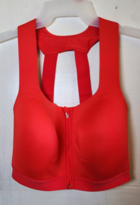 New All in Motion Women's Red Lightly Line Zip Front Sports Bra Size 36DD