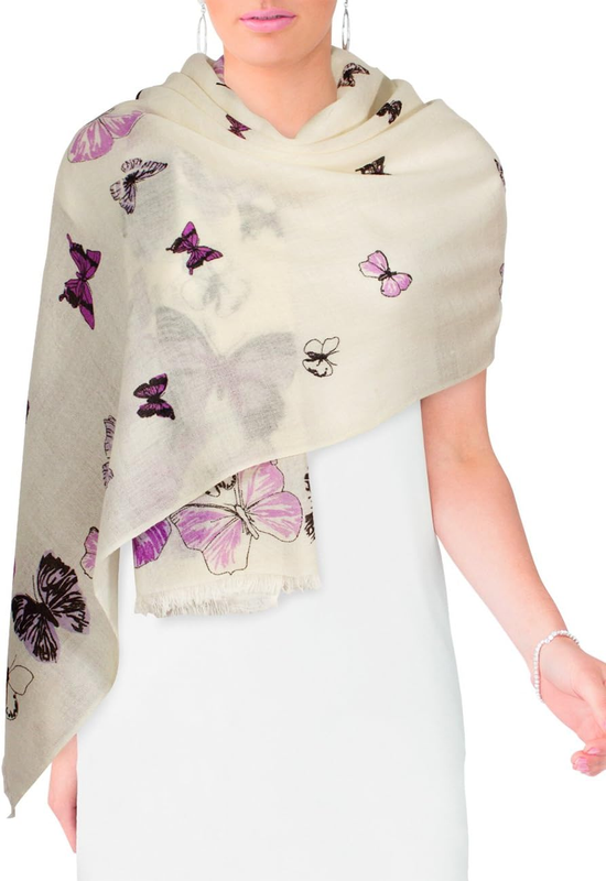 Women'S 100% Wool Scarfs, Wraps, and Shawls, Ink Painting Flower Style