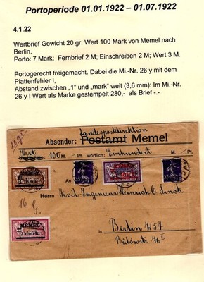 Memel 26yI, 23c,28y,37b schöner BELEG BPP (T8837