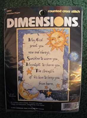 Dimensions #6837 Celestial Prayer Counted Cross Stitch Kit 5'' x 7'' Sun Moon New