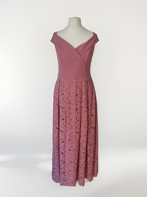 New OASIS Rose Pink Floral Lace Bardot Occasion Midi Dress Size 10L Bridesmaid