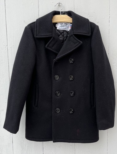 Classic Schott US 740N Black Wool Pea Coat Jacket Made in