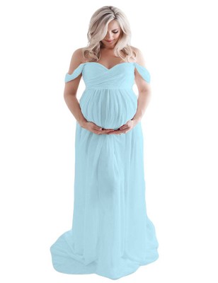 US Pregnant Women Off Shoulder Maxi Dress Maternity Photography Photo Shoot Gown