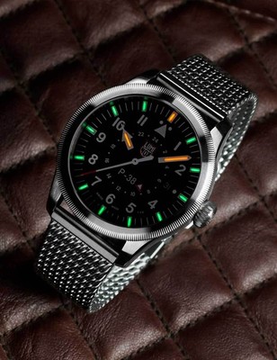 Pre-owned Luminox Xa.9522 Mens Watch P-38 Air Pilot Gmt 42mm 100m