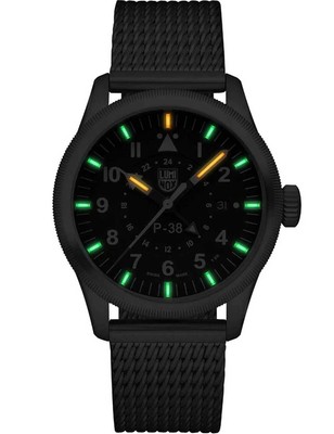 Pre-owned Luminox Xa.9522 Mens Watch P-38 Air Pilot Gmt 42mm 100m