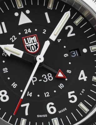 Pre-owned Luminox Xa.9522 Mens Watch P-38 Air Pilot Gmt 42mm 100m