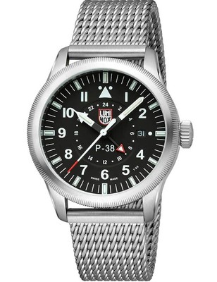 Pre-owned Luminox Xa.9522 Mens Watch P-38 Air Pilot Gmt 42mm 100m