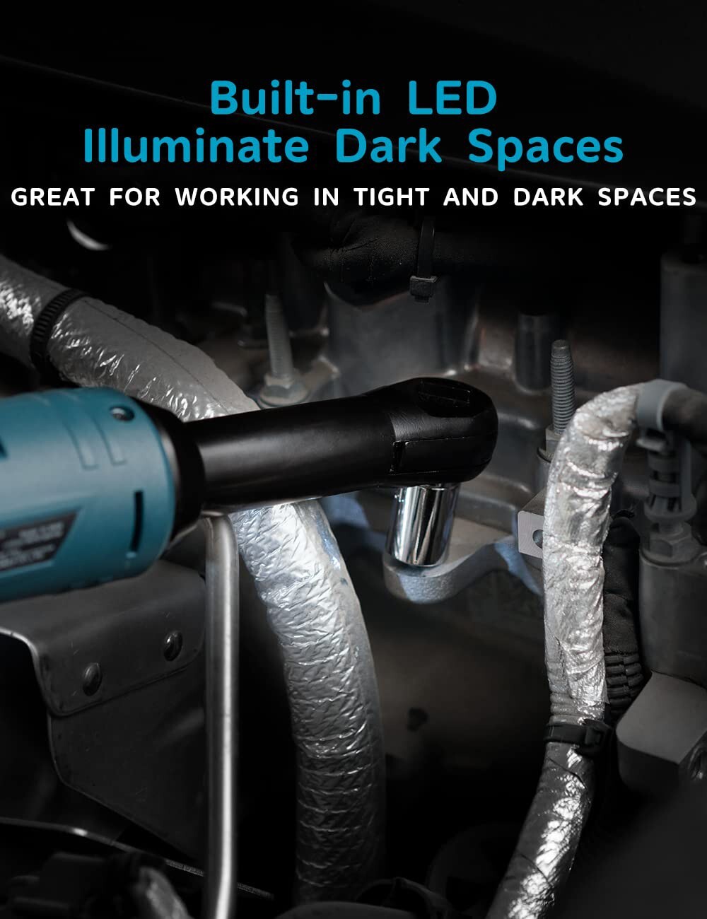 1/4&3/8'' Cordless Ratchet Right Angle Wrench Impact Power Tool 2 Battery 60NM