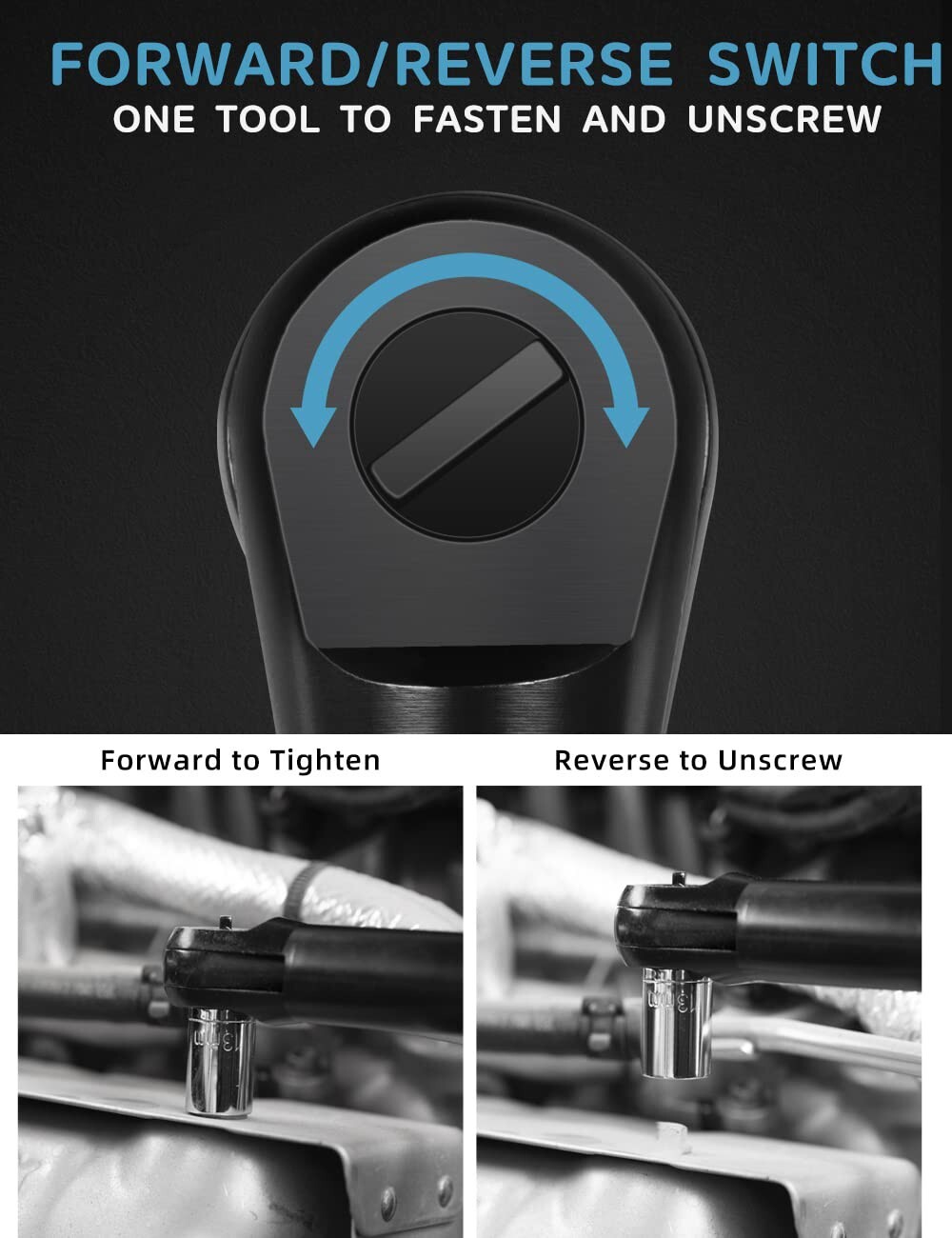 1/4&3/8'' Cordless Ratchet Right Angle Wrench Impact Power Tool 2 Battery 60NM