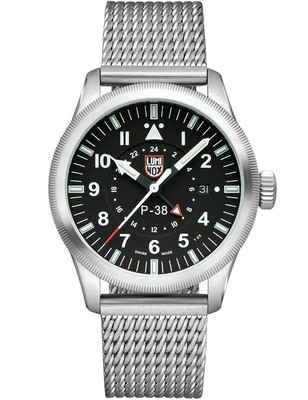 Pre-owned Luminox Xa.9522 Mens Watch P-38 Air Pilot Gmt 42mm 100m