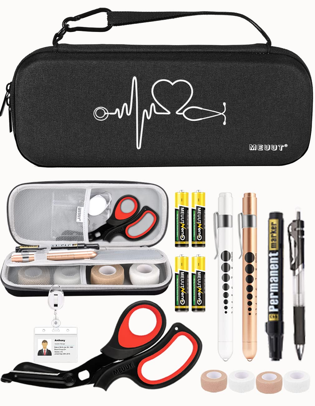 15 Pcs Stethoscope Case Kit, Perfect Nurse Gift Include Stethoscope Case, Medical Scissors, Penlights with Batteries, Bandage Wraps, Badge Holders for Nurse