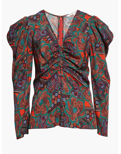 Pre-owned Veronica Beard Simmons Paisley Floral Silk Blend Blouse Size 6 In Multicolor