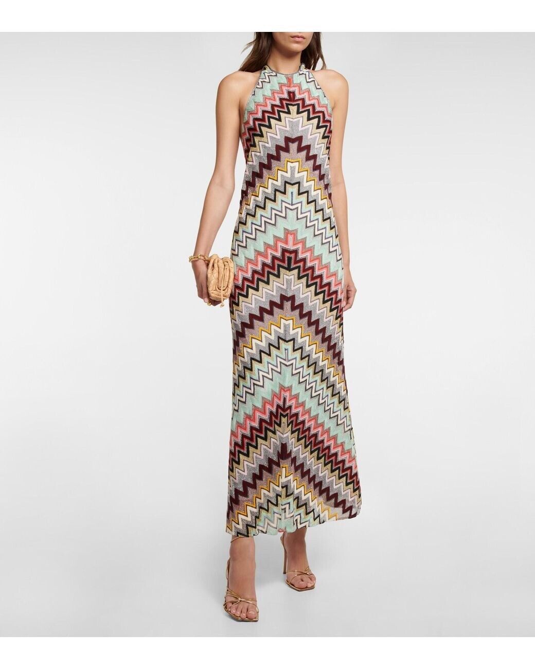 MISSONI Knit Geometric Halter Neck Maxi Stretch Dress Long MISSONI Knit Geometric Halter Neck Maxi Stretch Dress Long