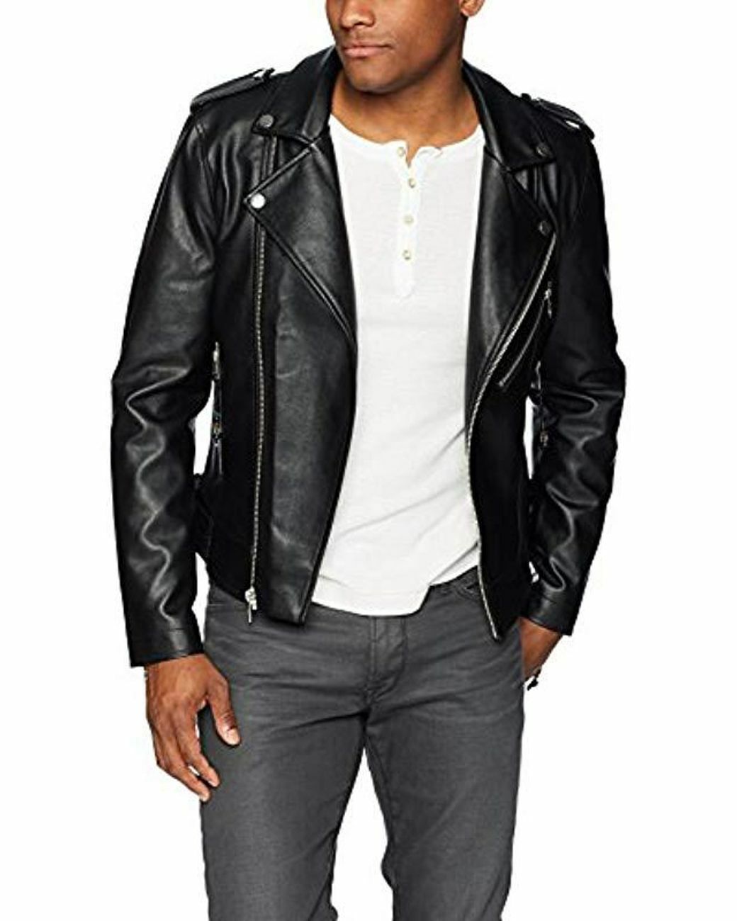 Nwt GUESS HOMBRE Cuero Negro Serpiente Borla Bomber Moto Chaqueta Talla XL  | eBay