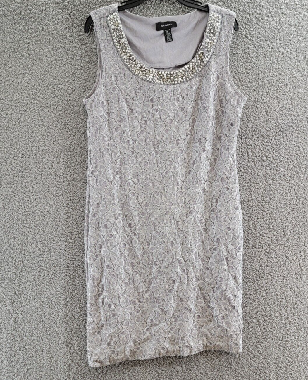R&M Richards Beaded Neck Lace Dress Women's 16 Ivory Floral Crew Neck Sleeveless - Picture 2 of 15