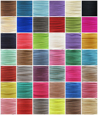 3mm FAUX SUEDE FLAT LEATHER CORD '45 COLOURS' JEWELLERY MAKING  STRINGING CRAFT