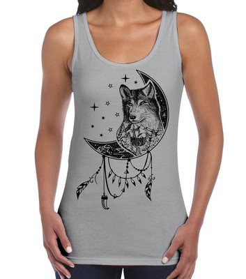 Wolf Dreamcatcher Native American Tattoo Large Print Women's Vest Tank Top