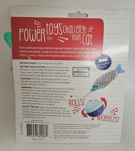 Whisker City Electronic Rolling Ball with Fish - Motion Cat Toy, Wobbles & Rolls