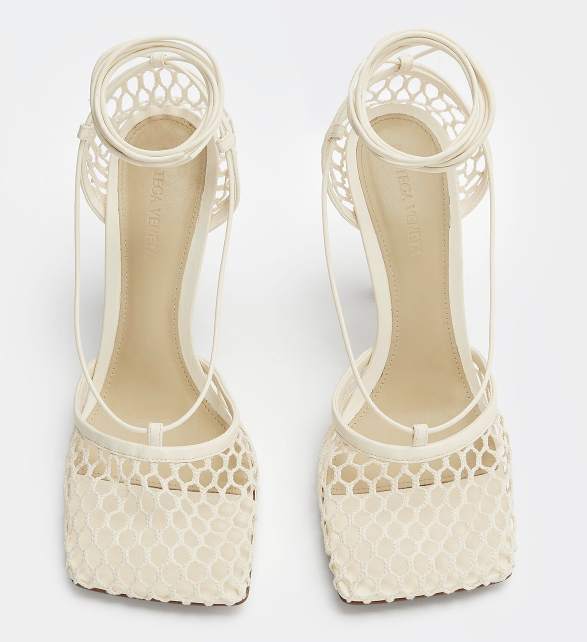 Pre-owned Bottega Veneta Stretch Lace-up Web Heeled Sandal, Toile - Retail $1100