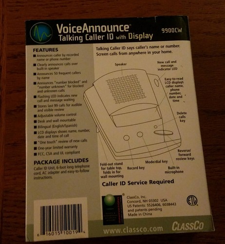 Voice Announce Caller ID CIDney 9900CW ClassCo Class Co in package