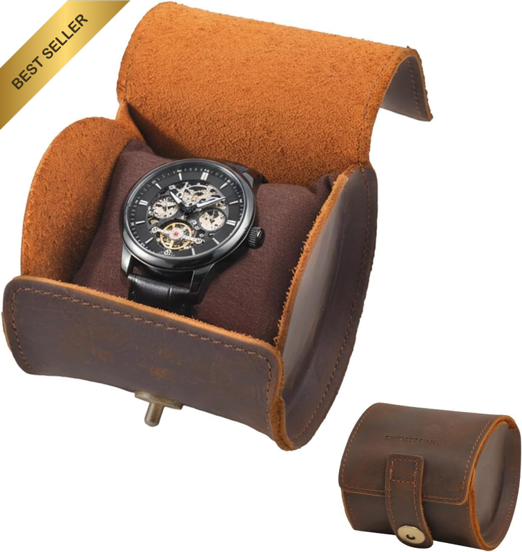 1 Watch Travel Case - Classic Genuine Leather Watch Roll Organizer,Handmade Port