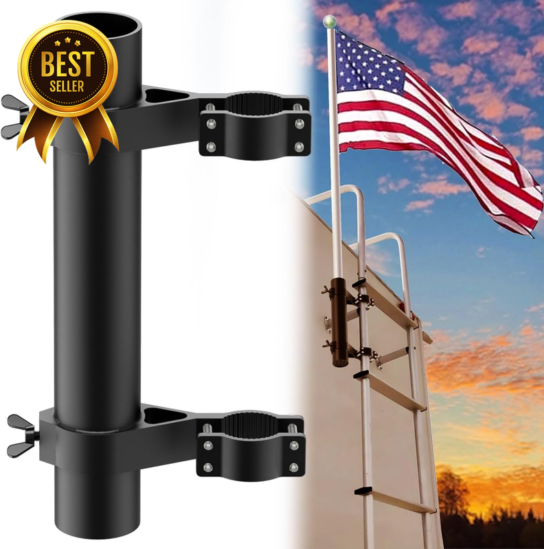Aluminum RV Ladder Flagpole Holder Mount For Camper Trailers 1 To 1.74 Inch