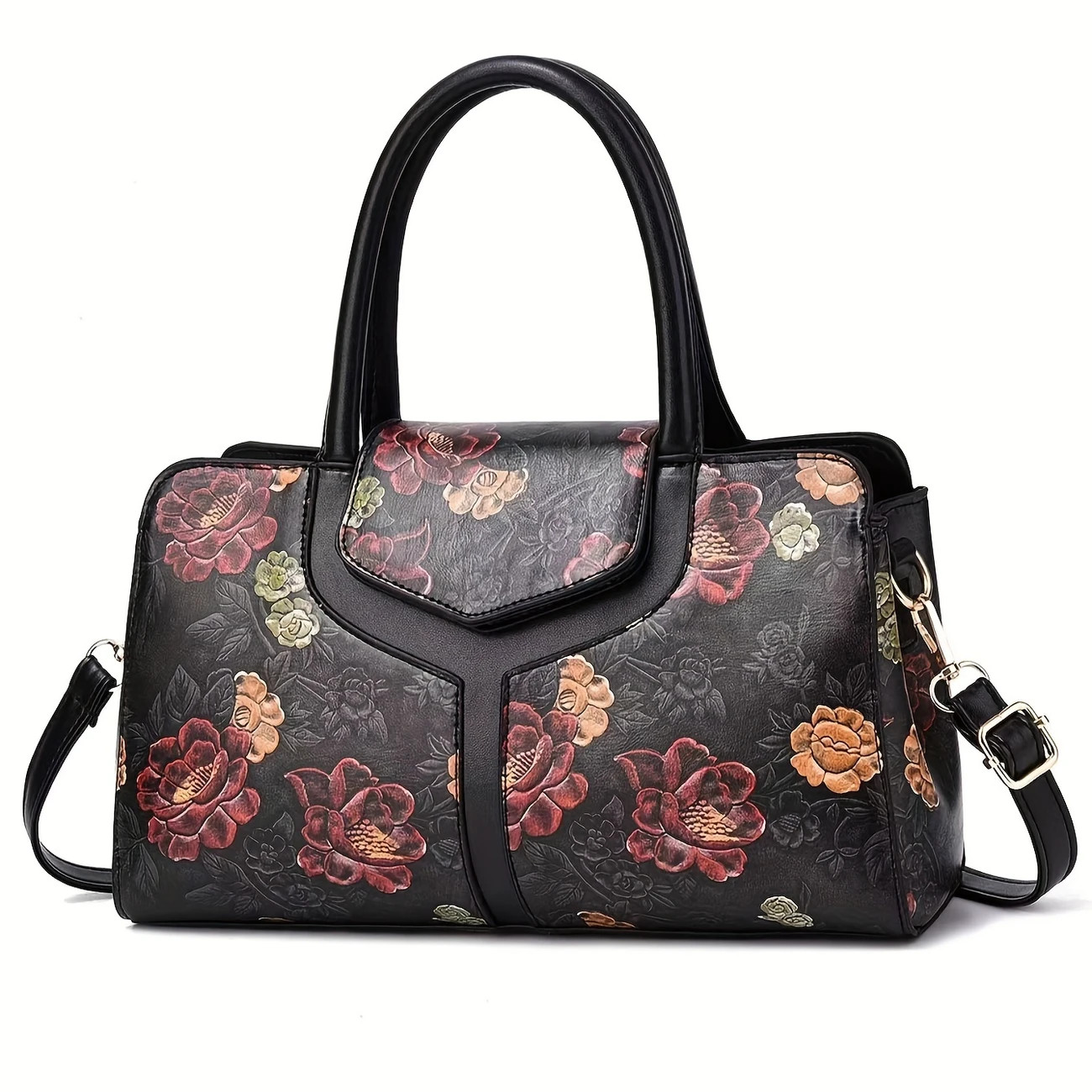 Large Floral Tote Purse for Women - Elegant PU Leather Shoulder Handbag