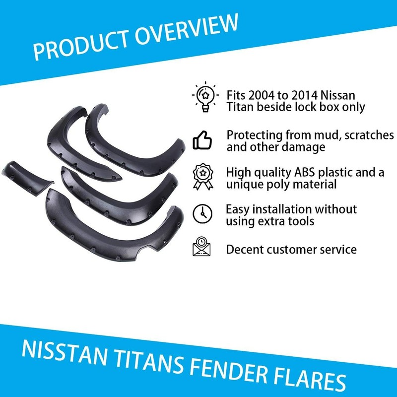 Front & Rear Pocket Style Fender Flares Fit For 04-14 Nissan Titan with Lockbox