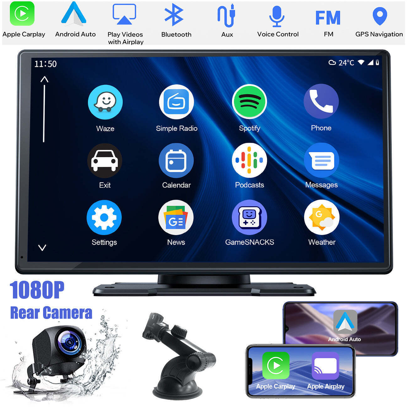 Stereo Wireless Apple Carplay&android Auto Gps+backup Camera