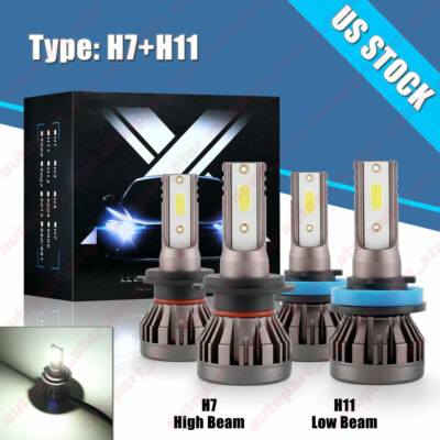 Combo H11 H7 LED Headlight Bulb Kit High Low Beam Super Bright 6000K Xenon White