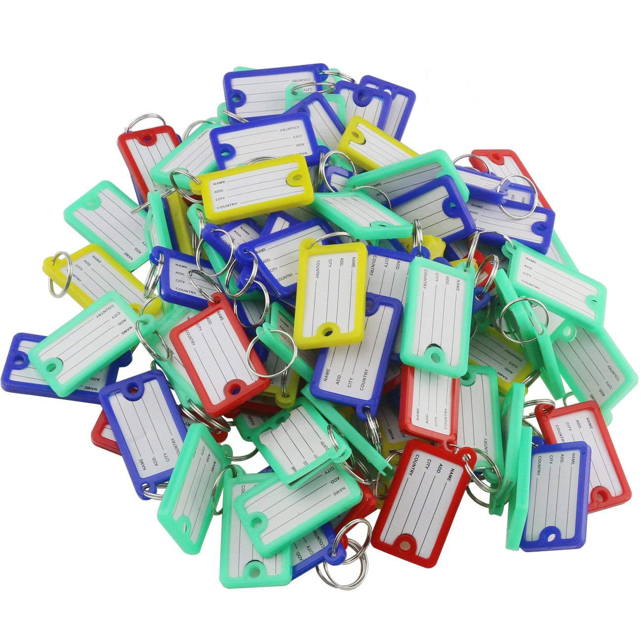 Plastic Colour Key Holder Ring With ID Label Tags KeyTag Bulk Lot 60pcs
