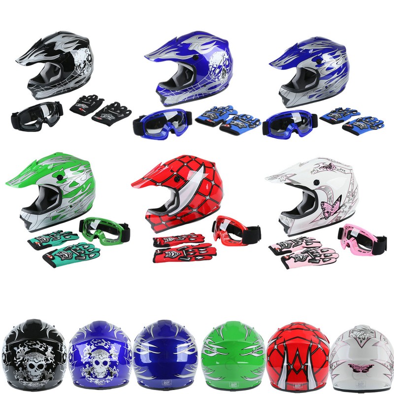 Goggles Gloves Kids Atv Full Face Dot Helmet S M L Xl Us