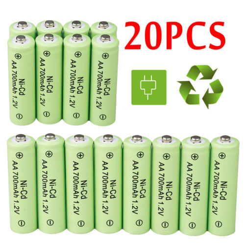 20 AA Rechargeable Batteries Ni-Cd 1.2v 700mAh Garden Solar Light LED Battery