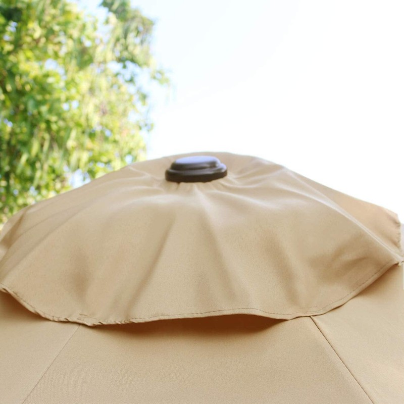 9ft Tan Patio Umbrella Outdoor Table Cover Hand Crank and Tilt 8 Sturdy Ribs