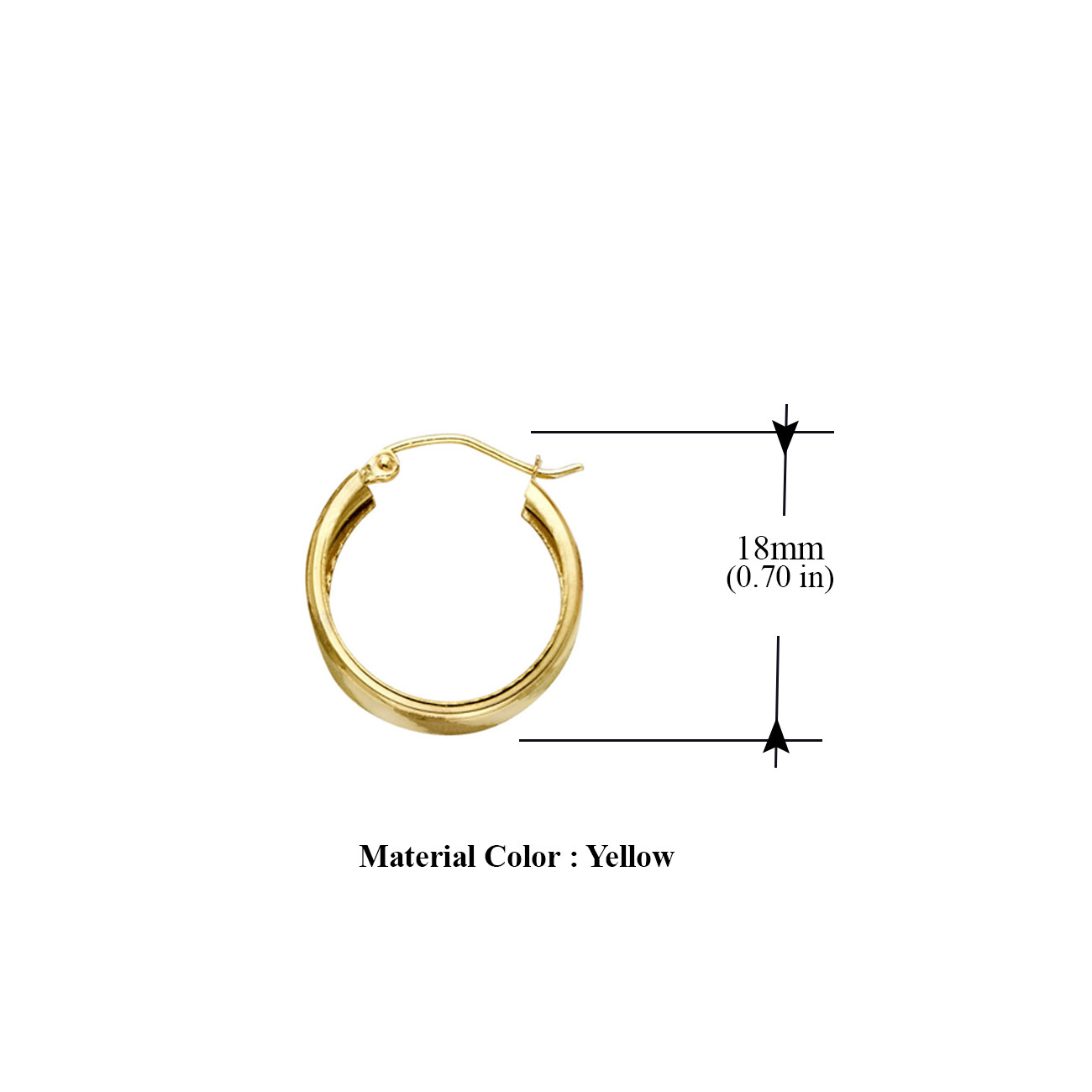 Pre-owned Tgdj 14k Yellow Gold St Wide Diagonal Diamond Cut Hoop Earrings Diameter - 18mm