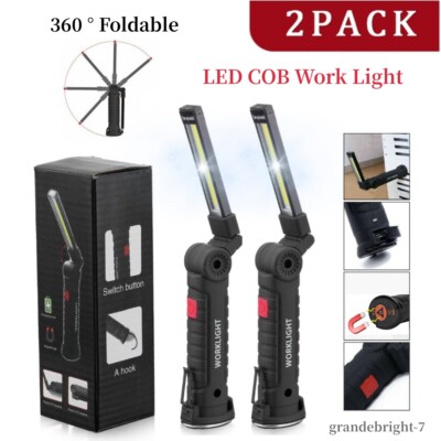 2PCS Magnetic COB LED USB Rechargeable Work Light Portable Flashlight Torch Lamp
