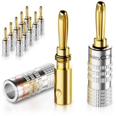 deleyCON 12x Bananenstecker vergoldet schraubbar Lautsprecherkabel 4mm Receiver
