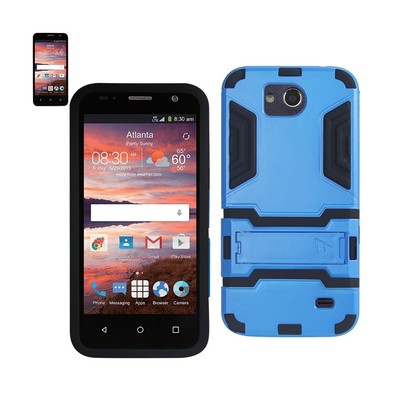 [Pack Of 2] REIKO ZTE OVERTURE 2 HYBRID METALLIC CASE WITH KICKSTAND IN BLACK...
