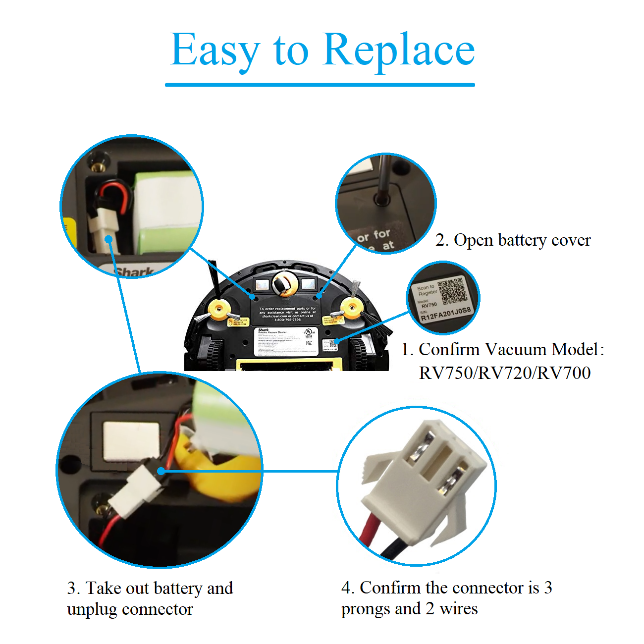 Shark Ion RV750, RV720, RV700, Ionvac 2000, Lefant M210, 210P, 210B Battery