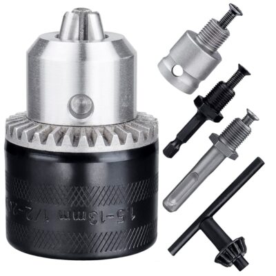 1.5-13Mm Keyed Drill Chuck Adapter Kit 1/2-20UNF with Sds-Plus Shank 1/4 Hex S