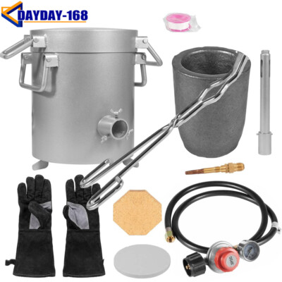 12.8KG Propane Melting Furnace Kit with Crucible Tongs Kiln Smelting Gold Metal