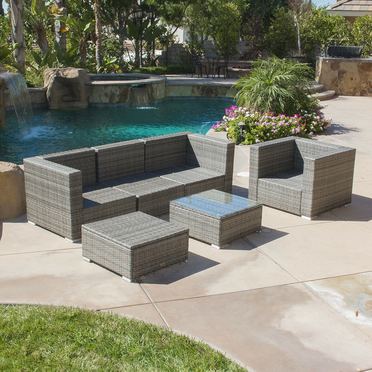 Furniture Outdoor Garden Entertainment 6 Piece Sectional  Sofa Set Gray