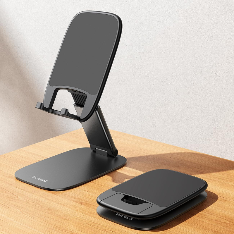 Ultra Thin Cell Phone Stand for Desk, [Height Adjustable] Foldable Desktop Phone