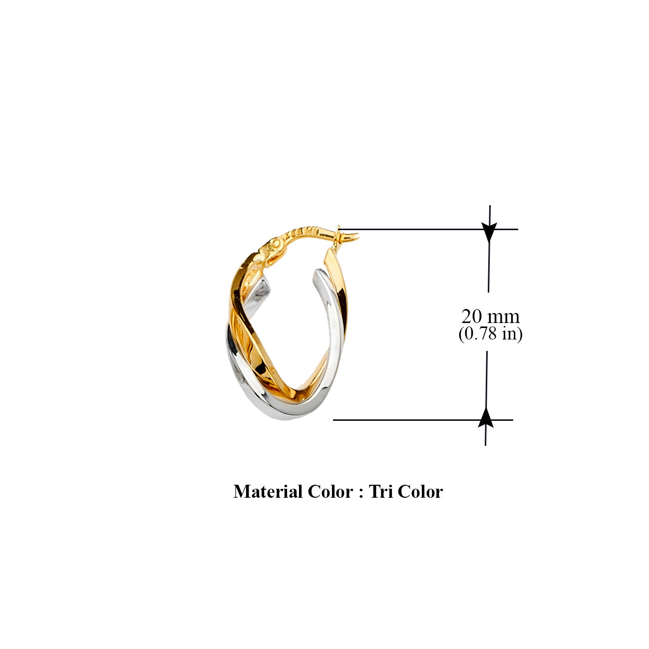 Pre-owned Tgdj 14k Tri Color Gold Hoop Earrings For Women Diameter - 20 Mm
