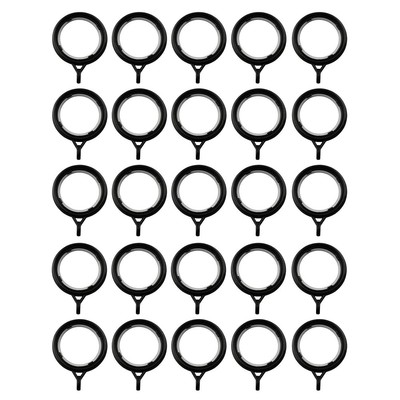 25PCS Plastic Curtain Rings Built-in Silencing Ring 35mm Inner Diameter Black